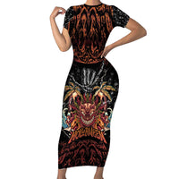 Aloha Halloween Short Sleeve Bodycon Dress Horror Tiki Heavy Metal Style LT05 Long Dress Black - Polynesian Pride