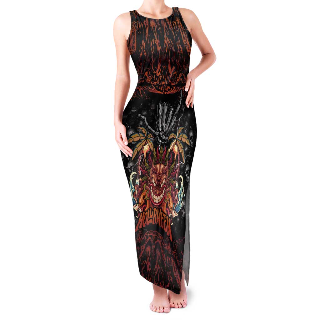 Aloha Halloween Tank Maxi Dress Horror Tiki Heavy Metal Style LT05 Women Black - Polynesian Pride