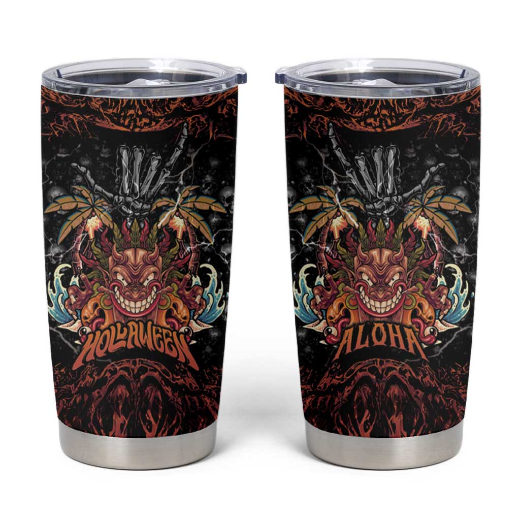 Aloha Halloween Tumbler Cup Horror Tiki Heavy Metal Style LT05 Black - Polynesian Pride