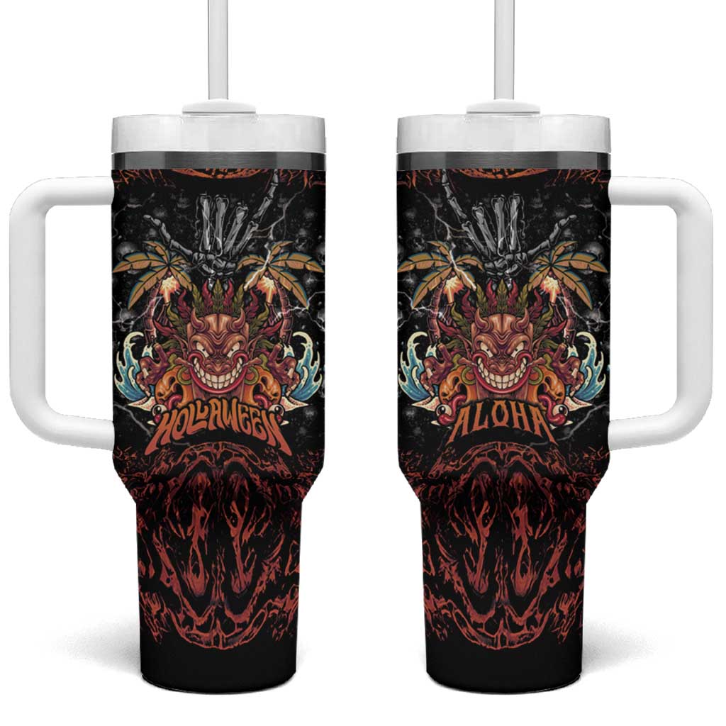 Aloha Halloween Tumbler With Handle Horror Tiki Heavy Metal Style LT05 One Size: 40 oz Black - Polynesian Pride