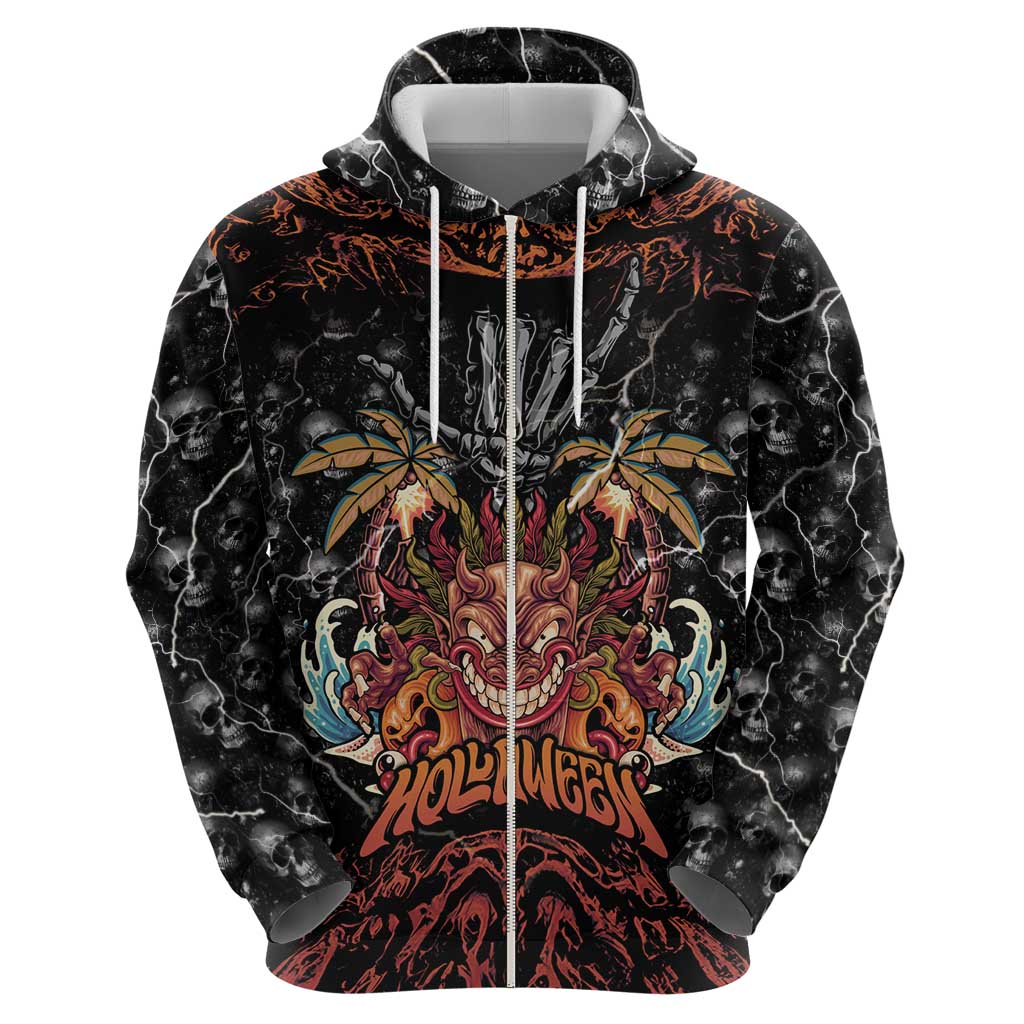 Aloha Halloween Zip Hoodie Horror Tiki Heavy Metal Style LT05 - Polynesian Pride