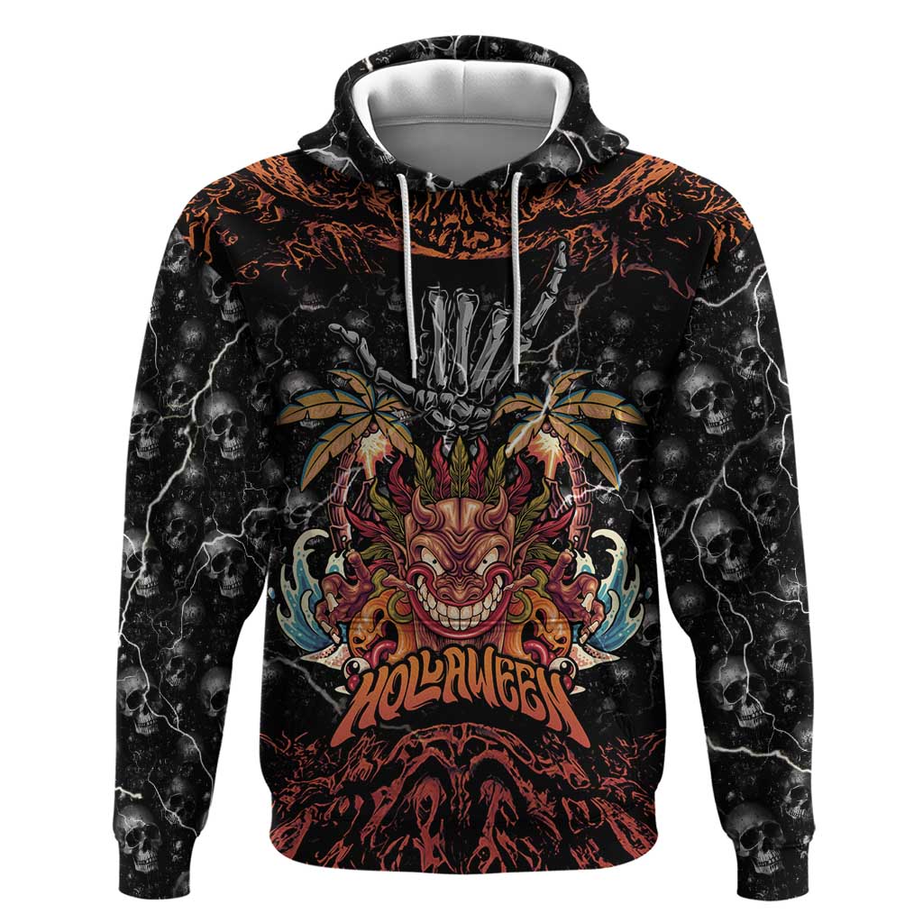 Aloha Halloween Zip Hoodie Horror Tiki Heavy Metal Style LT05 Pullover Hoodie Black - Polynesian Pride