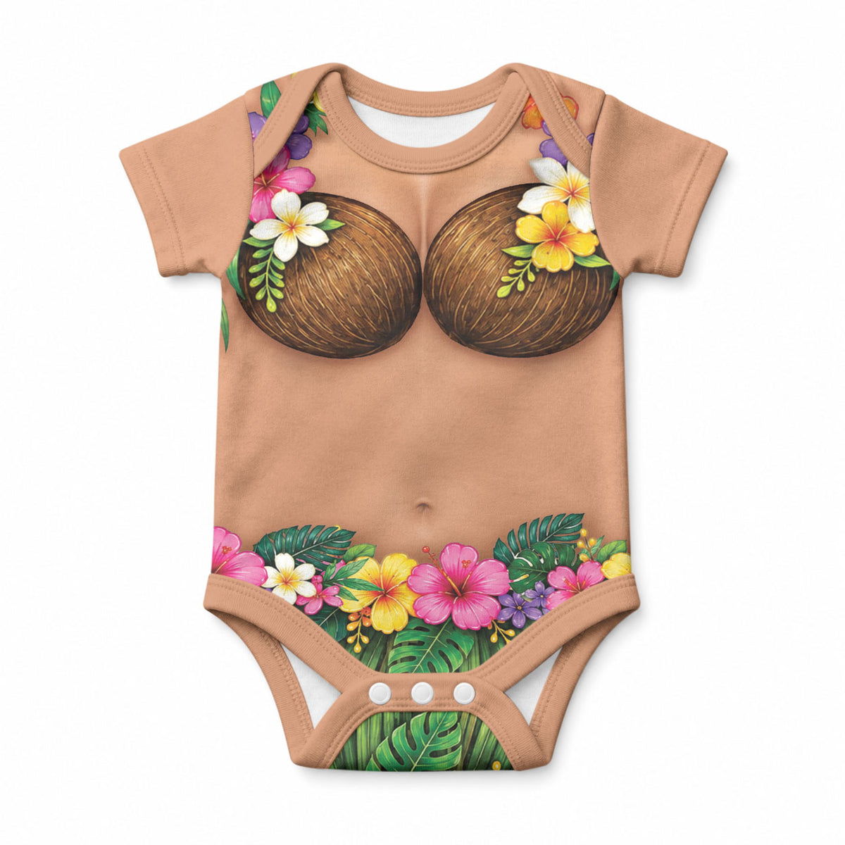 Hawaii Hula Costume Baby Onesie Coconut Bra Lei Flowers Grass Skirt LT05 Beige - Polynesian Pride