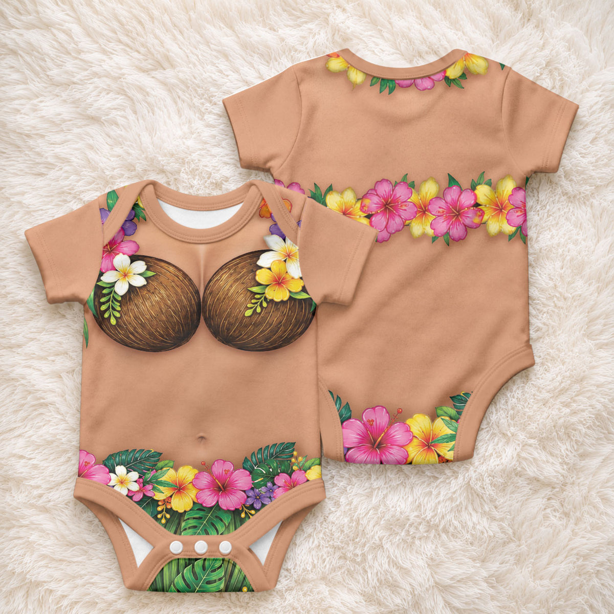 Hawaii Hula Costume Baby Onesie Coconut Bra Lei Flowers Grass Skirt LT05 - Polynesian Pride
