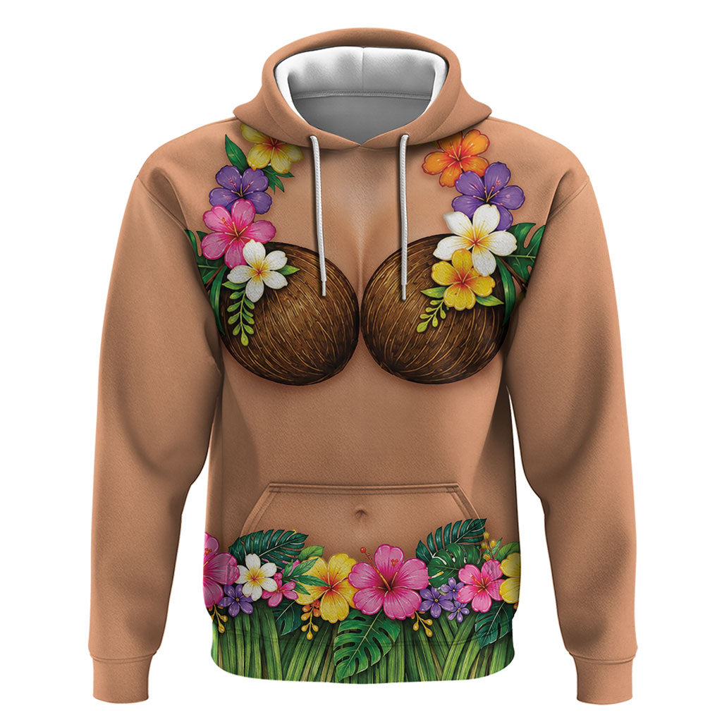 Hawaii Hula Costume Hoodie Coconut Bra Lei Flowers Grass Skirt LT05 Pullover Hoodie Beige - Polynesian Pride