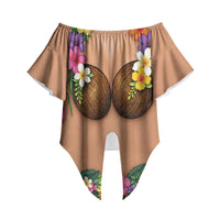 Hawaii Hula Costume Off Shoulder Wrap Waist Top Coconut Bra Lei Flowers Grass Skirt LT05 - Polynesian Pride
