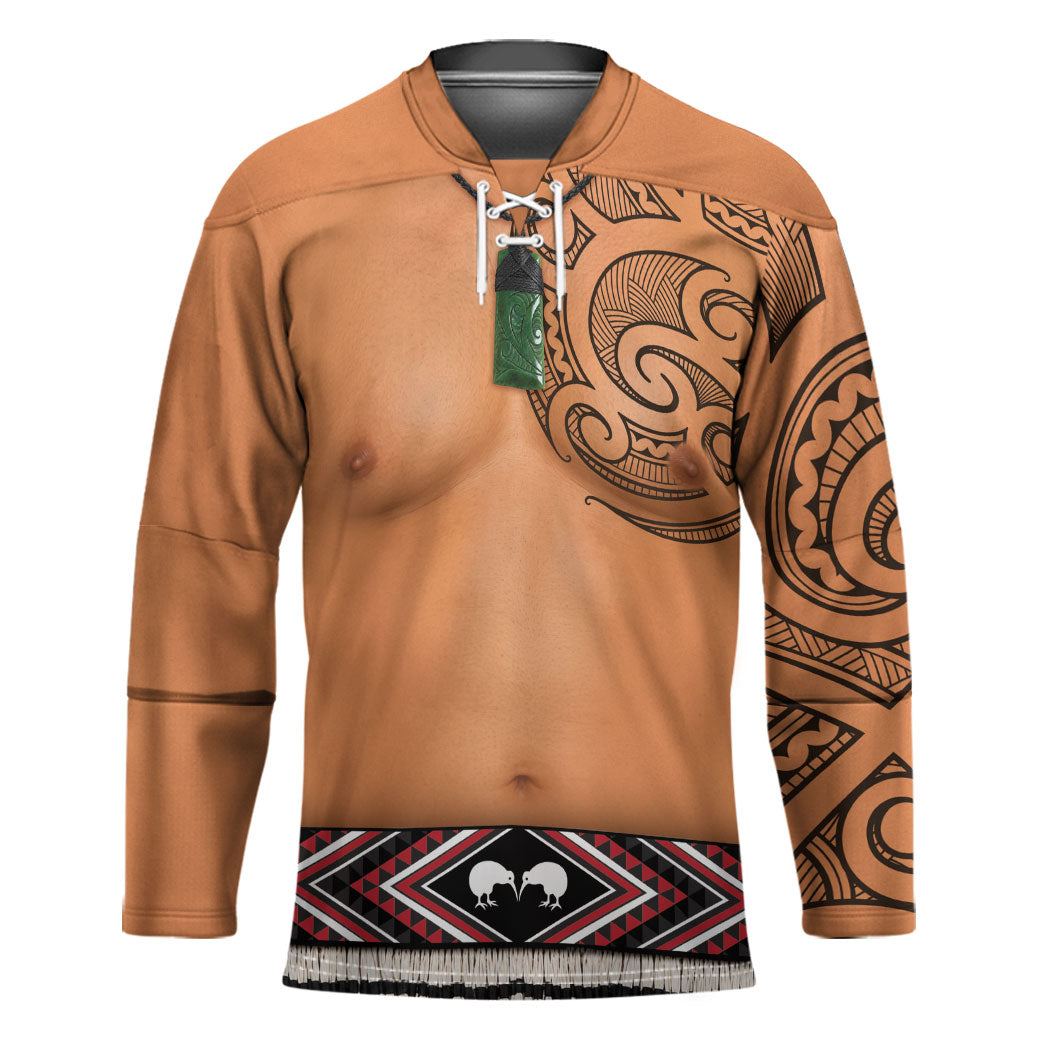 New Zealand Maori Tattoo Costume Hockey Jersey LT05 Unisex Beige - Polynesian Pride