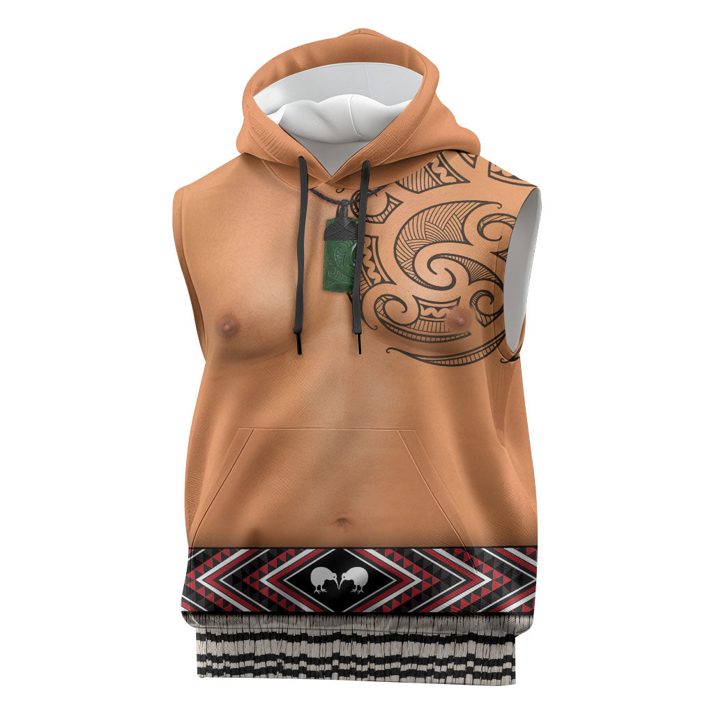 New Zealand Maori Tattoo Costume Sleeveless Hoodie LT05 Beige - Polynesian Pride