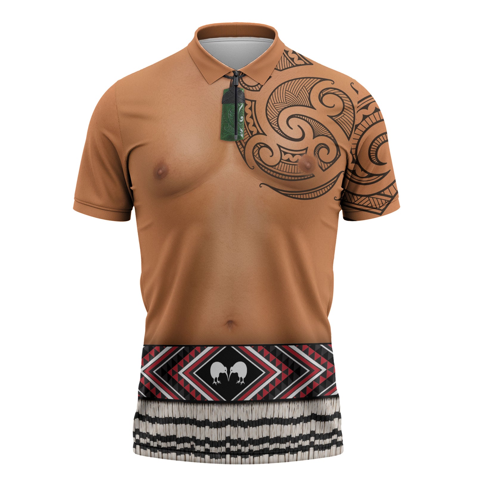 New Zealand Maori Tattoo Costume Zipper Polo Shirt LT05 Beige - Polynesian Pride