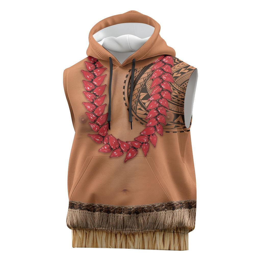 Samoa Tribal Tattoo Costume Sleeveless Hoodie Ula Fala Necklace LT05 Beige - Polynesian Pride