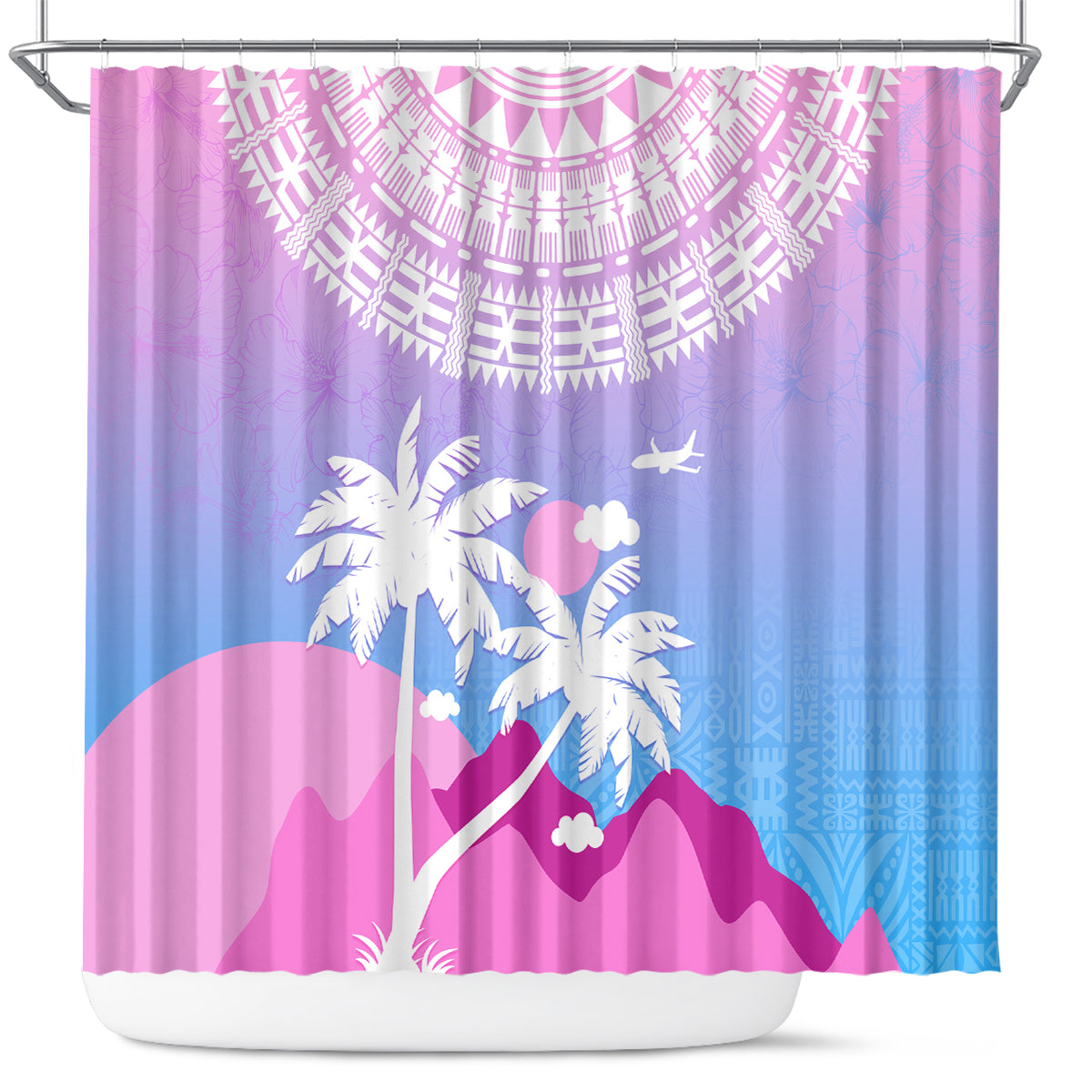 Fiji Your Paradise Festival Shower Curtain With Fijian Masi Tapa Pattern LT05 Blue - Polynesian Pride