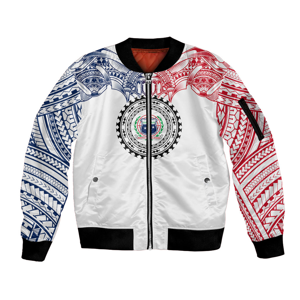 Samoa Black Saturday Sleeve Zip Bomber Jacket Polynesian Tribal Simple Style LT05 Unisex White - Polynesian Pride