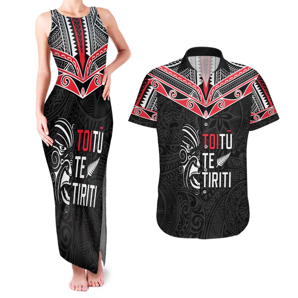 Aotearoa Toitu Te Tiriti Couples Matching Tank Maxi Dress and Hawaiian Shirt New Zealand Honour The Treaty