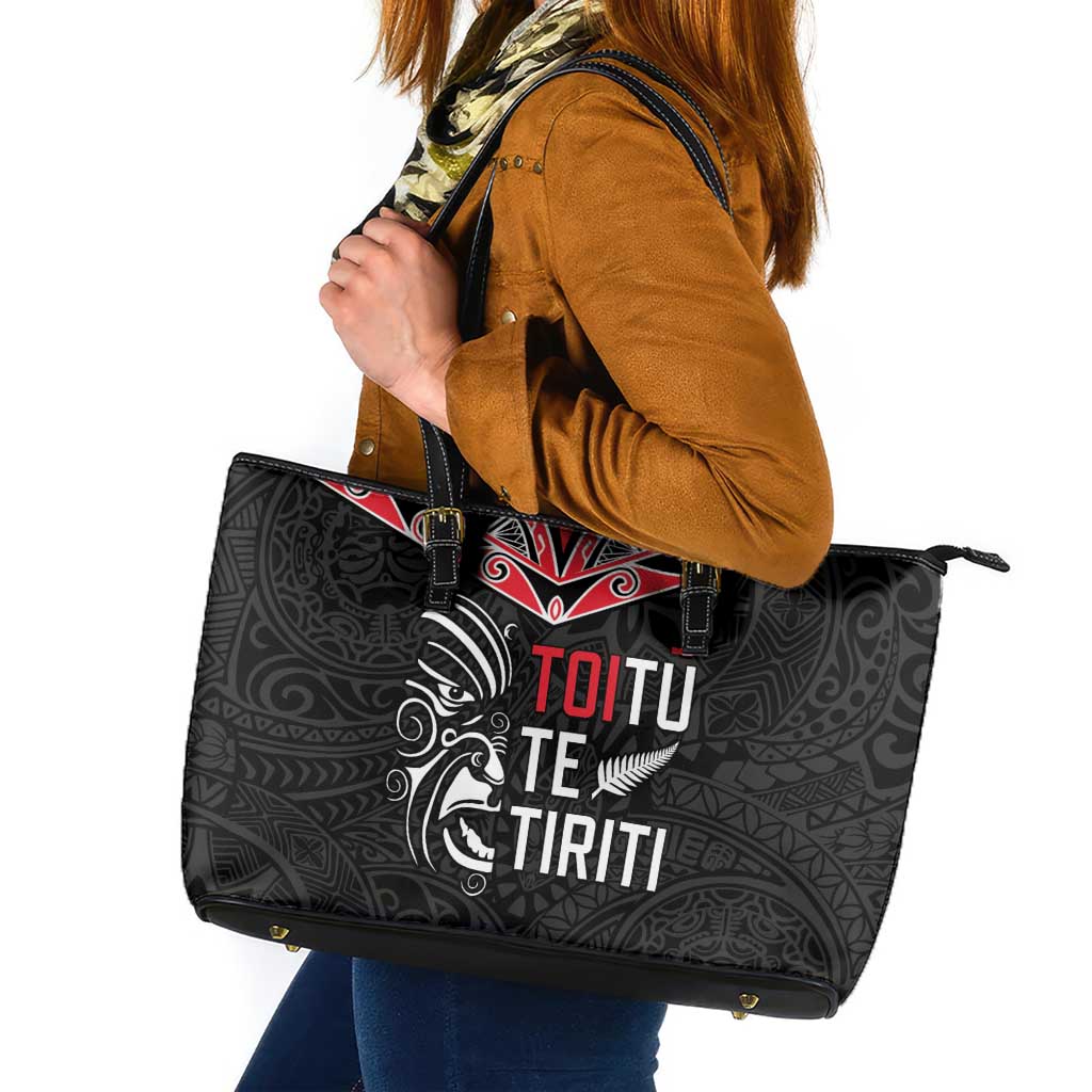 Aotearoa Toitu Te Tiriti Leather Tote Bag New Zealand Honour The Treaty