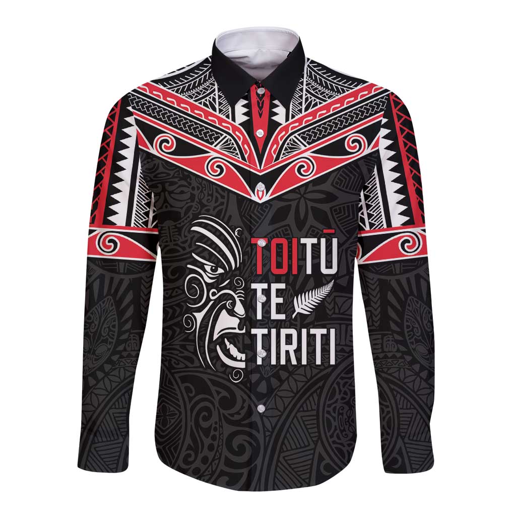 Aotearoa Toitu Te Tiriti Long Sleeve Button Shirt New Zealand Honour The Treaty LT05 Unisex Black - Polynesian Pride