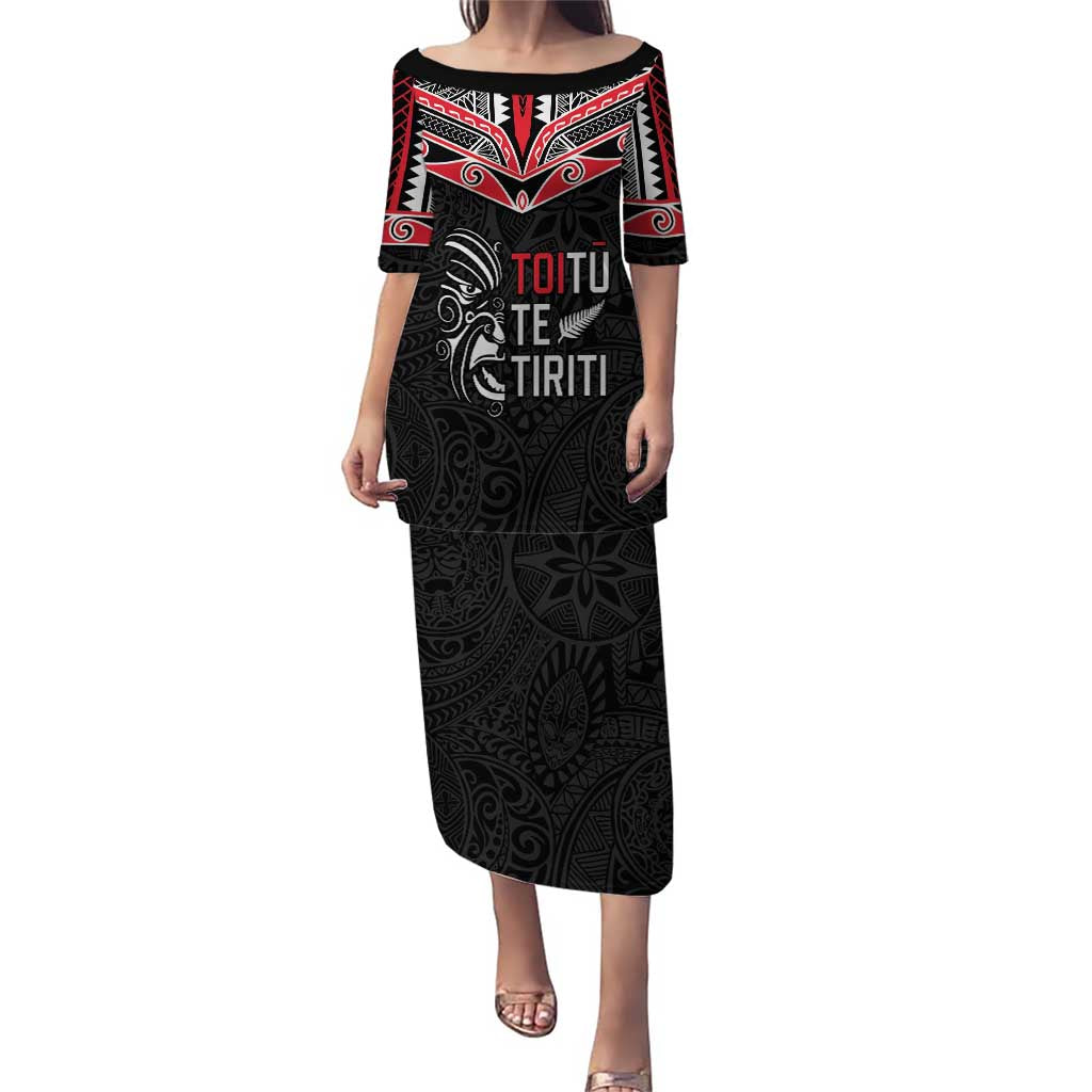 Aotearoa Toitu Te Tiriti Puletasi New Zealand Honour The Treaty LT05 Long Dress Black - Polynesian Pride
