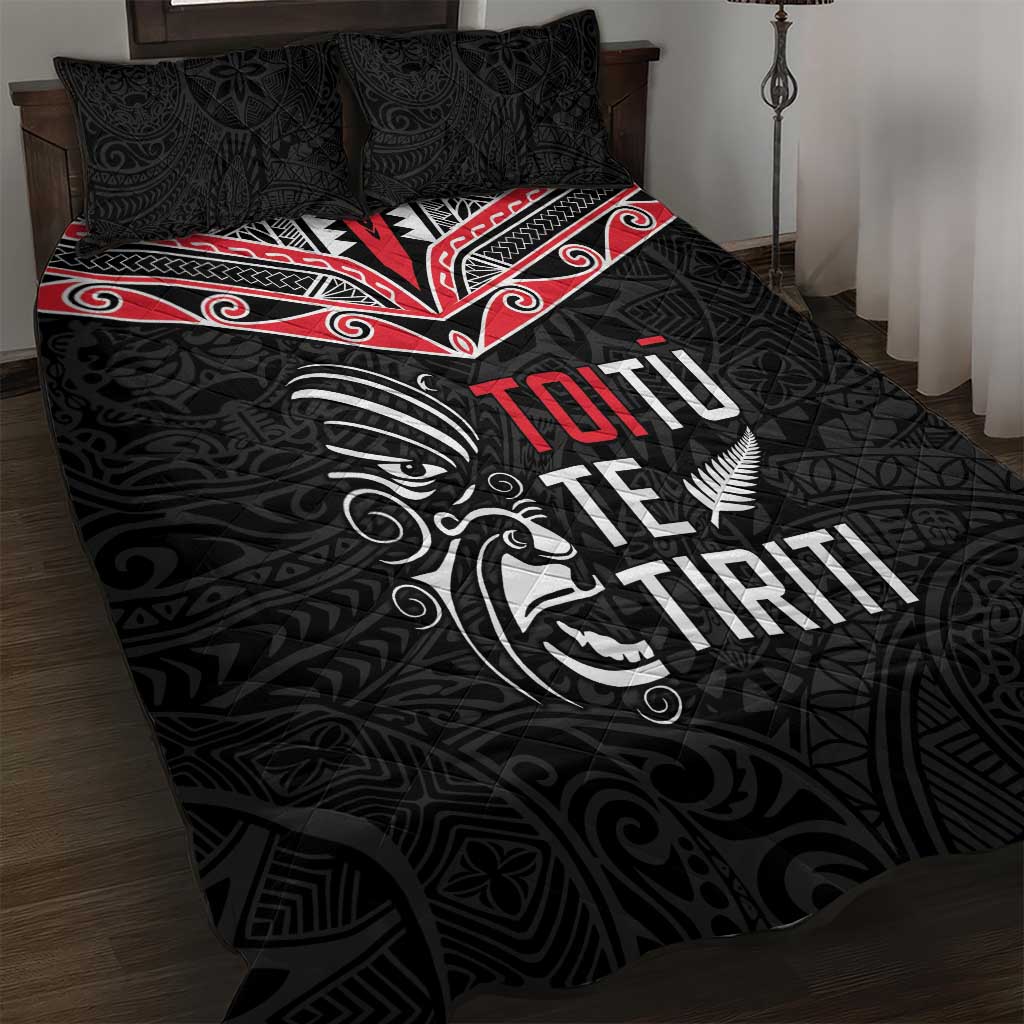 Aotearoa Toitu Te Tiriti Quilt Bed Set New Zealand Honour The Treaty LT05 Black - Polynesian Pride
