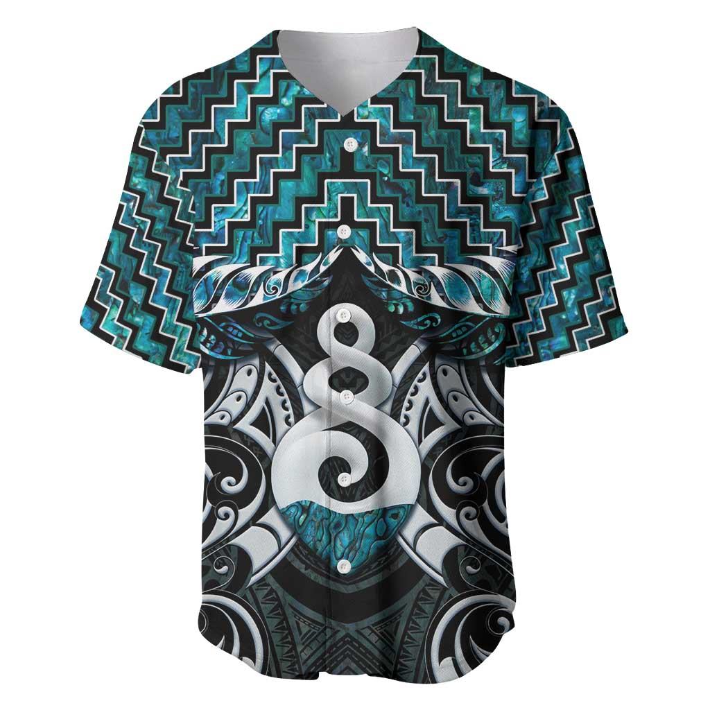 New Zealand Maori Baseball Jersey Poutama Pikorua Turquoise Paua Shell LT05 Turquoise - Polynesian Pride