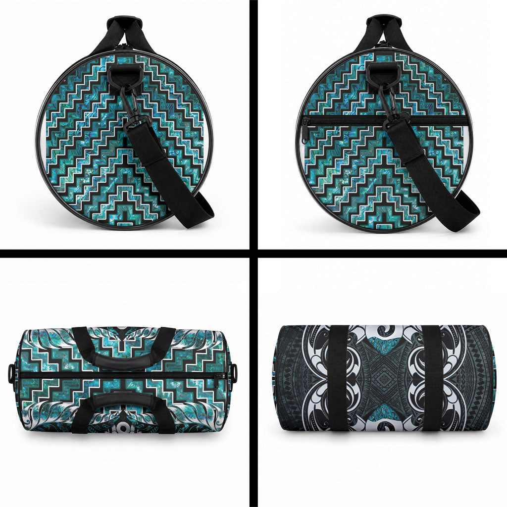 New Zealand Maori Duffle Bag Poutama Pikorua Turquoise Paua Shell LT05 - Polynesian Pride