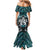 New Zealand Maori Family Matching Mermaid Dress and Hawaiian Shirt Poutama Pikorua Turquoise Paua Shell