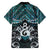 New Zealand Maori Family Matching Off The Shoulder Long Sleeve Dress and Hawaiian Shirt Poutama Pikorua Turquoise Paua Shell