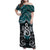 New Zealand Maori Family Matching Off Shoulder Maxi Dress and Hawaiian Shirt Poutama Pikorua Turquoise Paua Shell