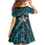 New Zealand Maori Family Matching Off Shoulder Short Dress and Hawaiian Shirt Poutama Pikorua Turquoise Paua Shell