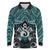 New Zealand Maori Long Sleeve Polo Shirt Poutama Pikorua Turquoise Paua Shell