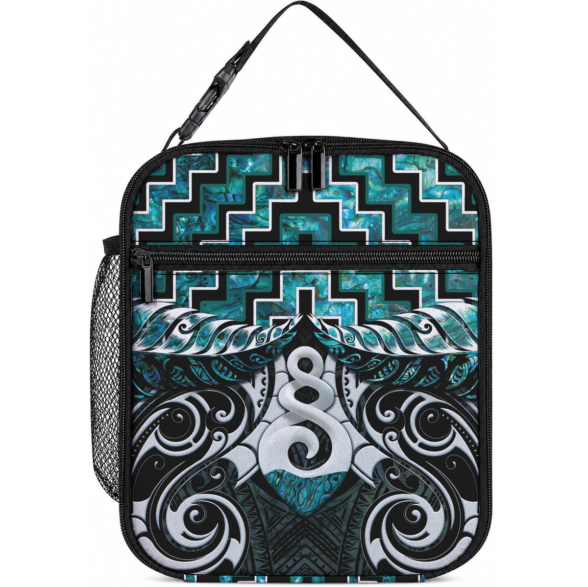 New Zealand Maori Lunch Bag Poutama Pikorua Turquoise Paua Shell LT05 10.2 × 8.3 × 4.3 inch Turquoise - Polynesian Pride