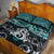 New Zealand Maori Quilt Bed Set Poutama Pikorua Turquoise Paua Shell