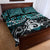 New Zealand Maori Quilt Bed Set Poutama Pikorua Turquoise Paua Shell