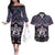 New Zealand Maori Couples Matching Off The Shoulder Long Sleeve Dress and Hawaiian Shirt Poutama Pikorua Purple Paua Shell