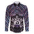 New Zealand Maori Family Matching Off The Shoulder Long Sleeve Dress and Hawaiian Shirt Poutama Pikorua Purple Paua Shell