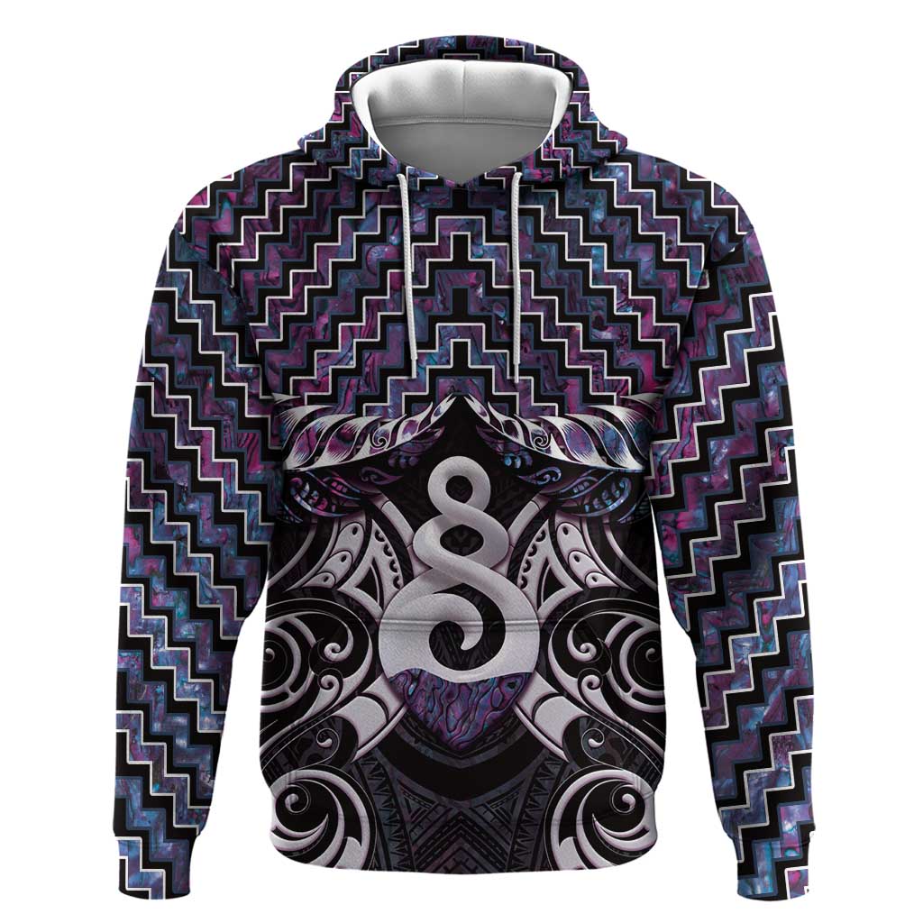 New Zealand Maori Hoodie Poutama Pikorua Purple Paua Shell