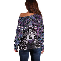 New Zealand Maori Off Shoulder Sweater Poutama Pikorua Purple Paua Shell LT05 - Polynesian Pride