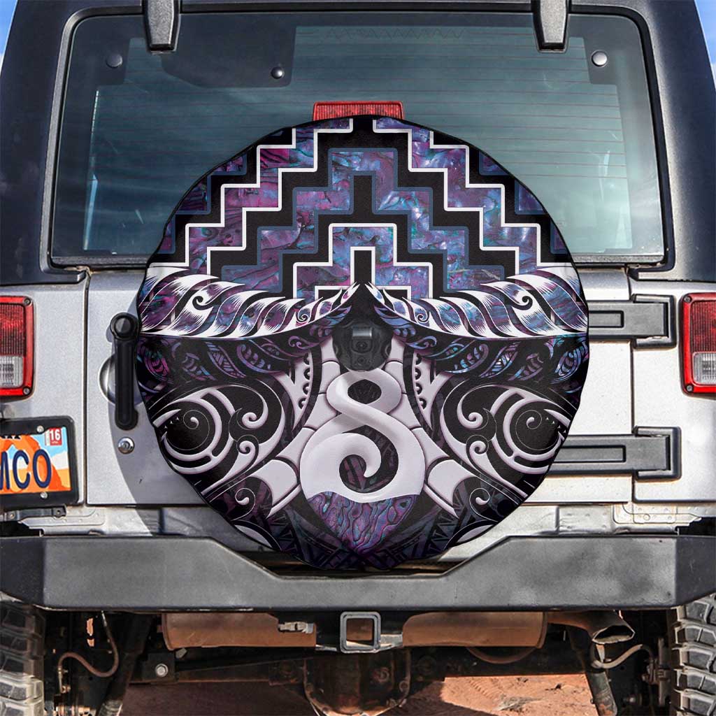 New Zealand Maori Spare Tire Cover Poutama Pikorua Purple Paua Shell