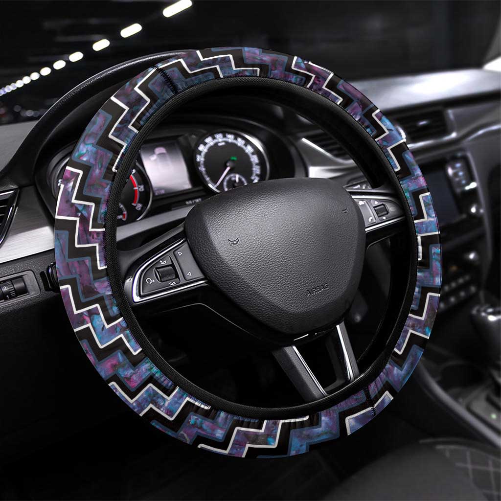 New Zealand Maori Steering Wheel Cover Poutama Pikorua Purple Paua Shell