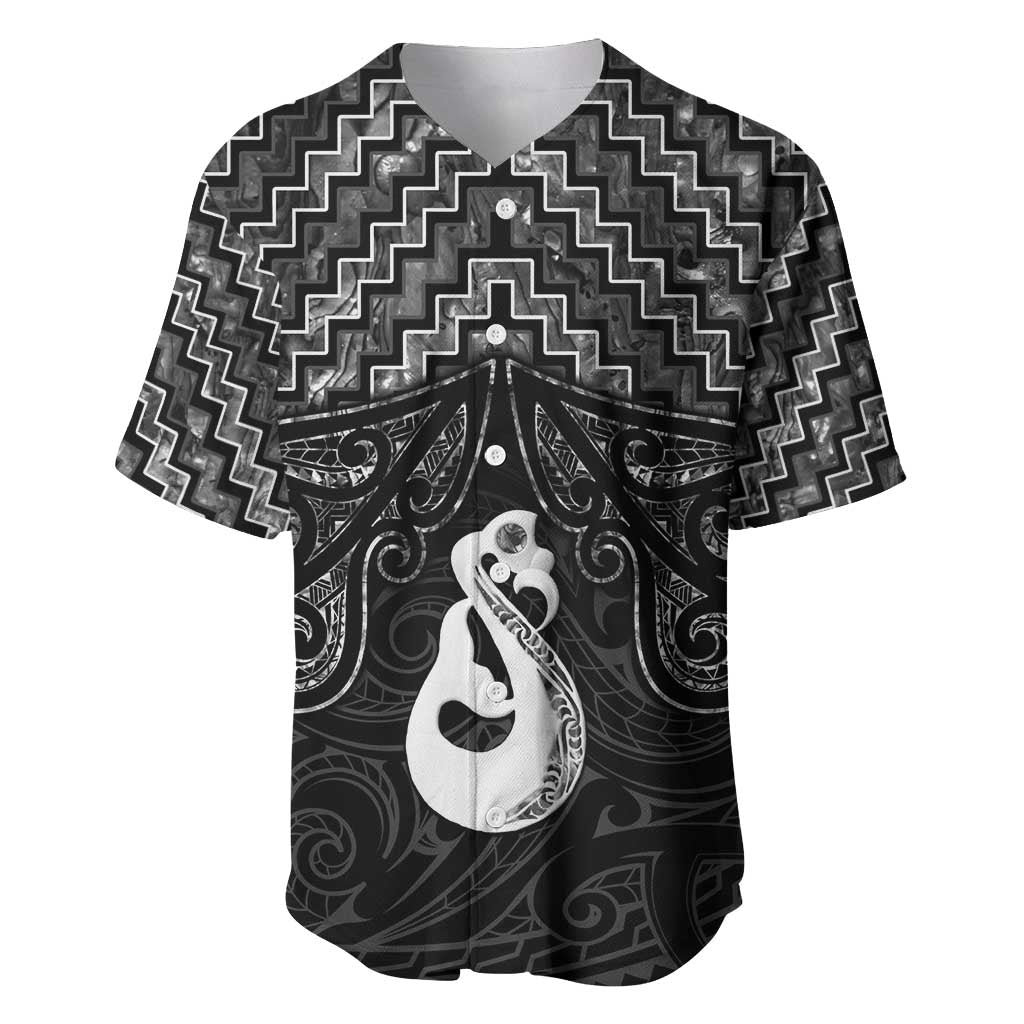 New Zealand Maori Baseball Jersey Poutama Manaia Black Paua Shell LT05 Black - Polynesian Pride