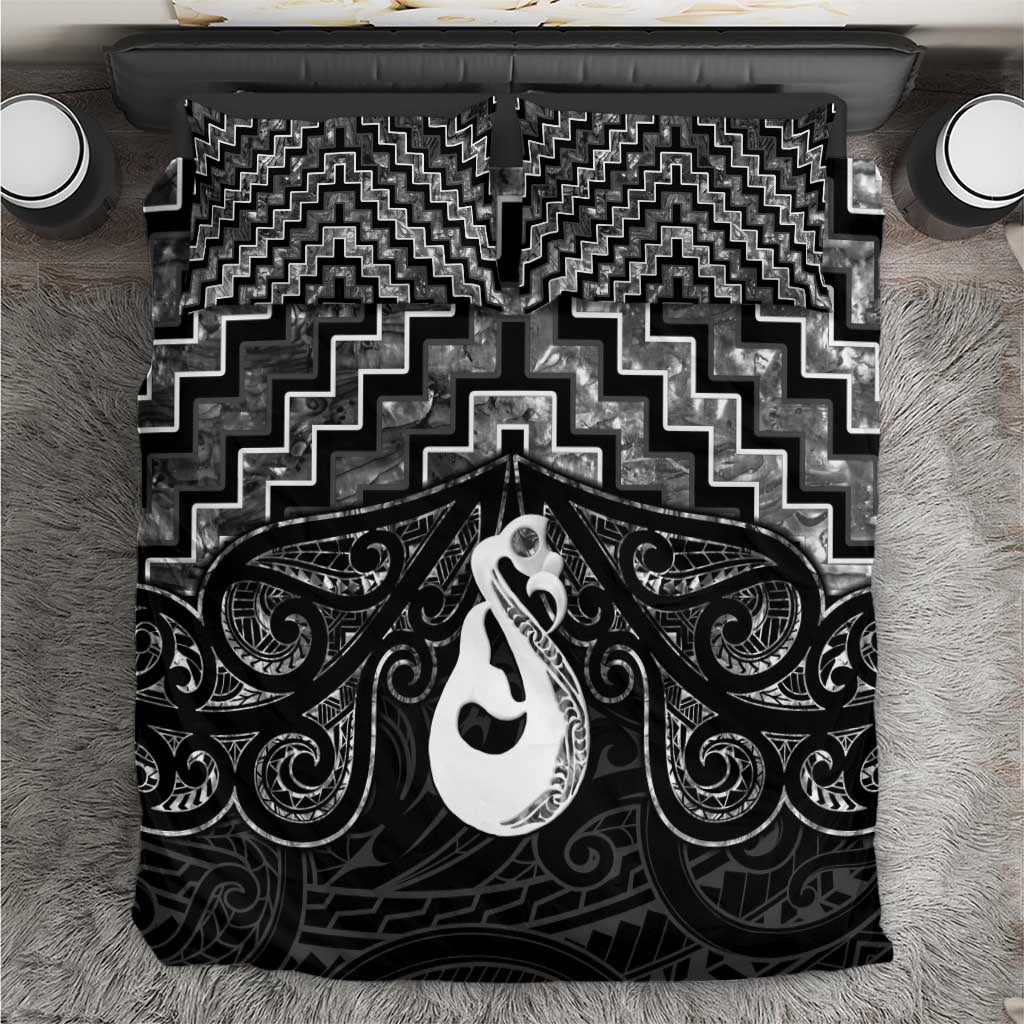 New Zealand Maori Bedding Set Poutama Manaia Black Paua Shell LT05 Black - Polynesian Pride