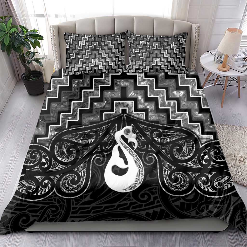 New Zealand Maori Bedding Set Poutama Manaia Black Paua Shell LT05 - Polynesian Pride
