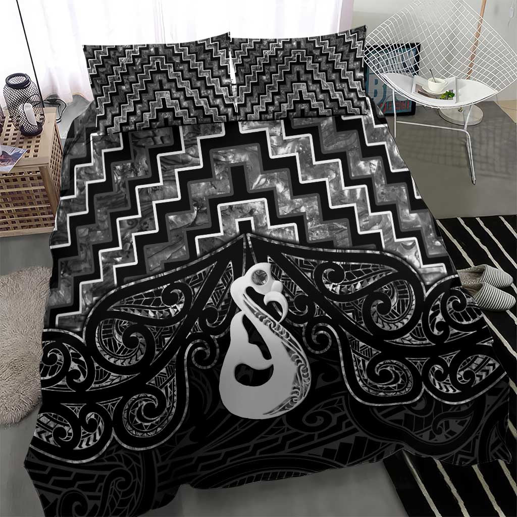 New Zealand Maori Bedding Set Poutama Manaia Black Paua Shell LT05 - Polynesian Pride