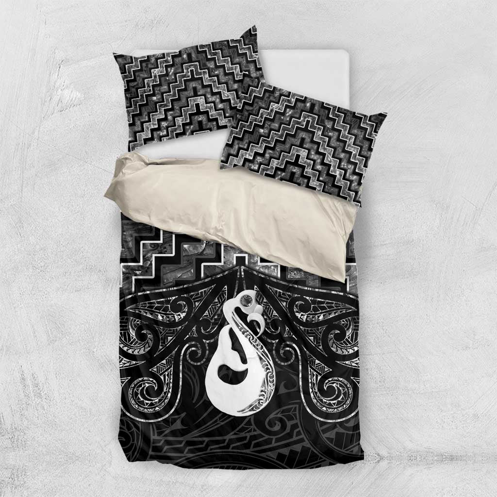 New Zealand Maori Bedding Set Poutama Manaia Black Paua Shell LT05 US Twin 172cm x 218cm Black - Polynesian Pride