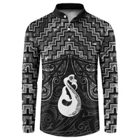New Zealand Maori Button Sweatshirt Poutama Manaia Black Paua Shell LT05 Black - Polynesian Pride