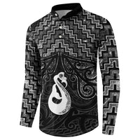 New Zealand Maori Button Sweatshirt Poutama Manaia Black Paua Shell LT05 - Polynesian Pride