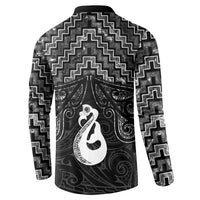 New Zealand Maori Button Sweatshirt Poutama Manaia Black Paua Shell LT05 - Polynesian Pride
