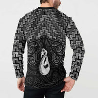 New Zealand Maori Button Sweatshirt Poutama Manaia Black Paua Shell LT05 - Polynesian Pride
