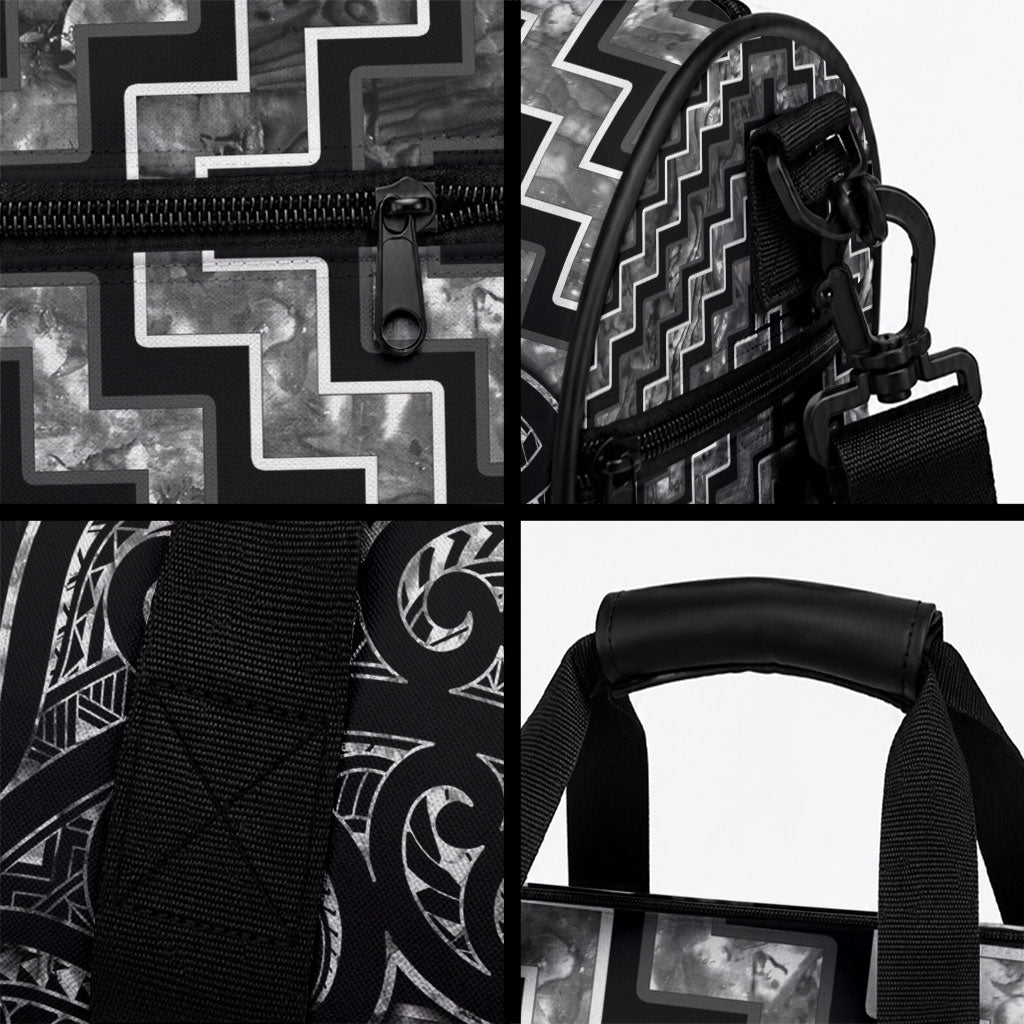 New Zealand Maori Duffle Bag Poutama Manaia Black Paua Shell LT05 - Polynesian Pride