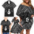 New Zealand Maori Family Matching Off Shoulder Short Dress and Hawaiian Shirt Poutama Manaia Black Paua Shell