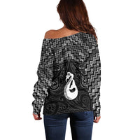 New Zealand Maori Off Shoulder Sweater Poutama Manaia Black Paua Shell LT05 - Polynesian Pride