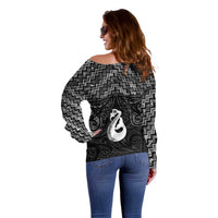 New Zealand Maori Off Shoulder Sweater Poutama Manaia Black Paua Shell LT05 - Polynesian Pride